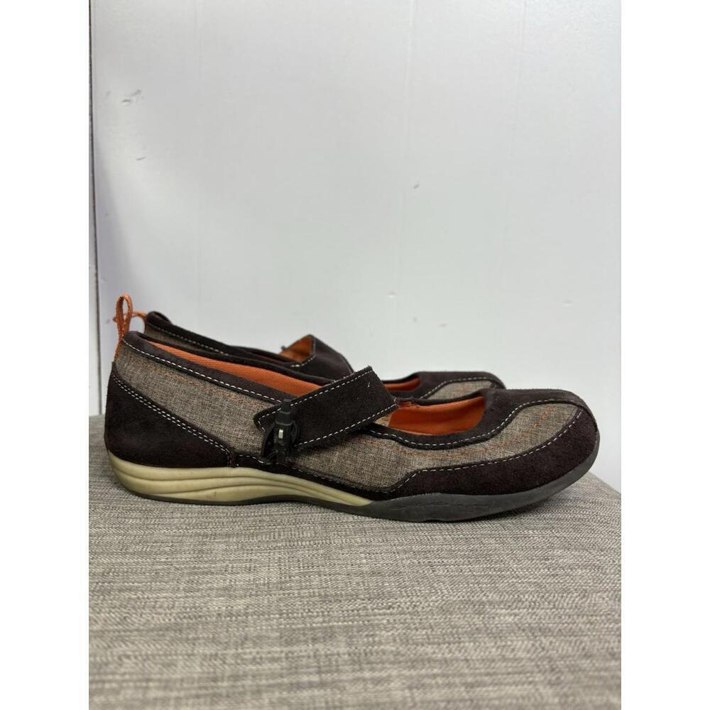 Lands End Shoes Womens Size 9.5 Mary Jane Comfort Brown Suede Canvas Loafer - Picture 2 of 11